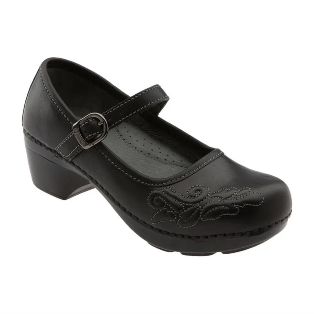 Dansko Savannah Black Embroidered Mary Jane Clogs